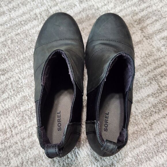 Sorel Lea Joan wedge booties boots black leather size 8.5 - Picture 8 of 9